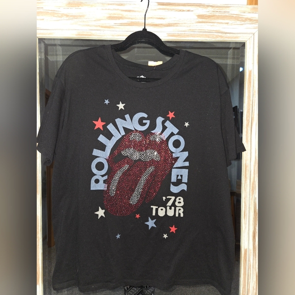 the Rolling Stones Tops - The Rolling Stones Black and Red Rhinestone Tee